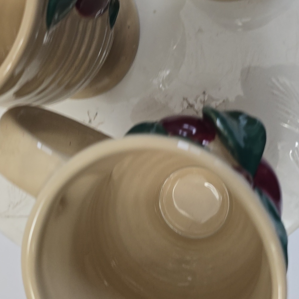Vintage Franciscan Set Of 3 Apple Pattern Irish Mugs Speckled Earthenware Ribbed - Picture 10 of 14